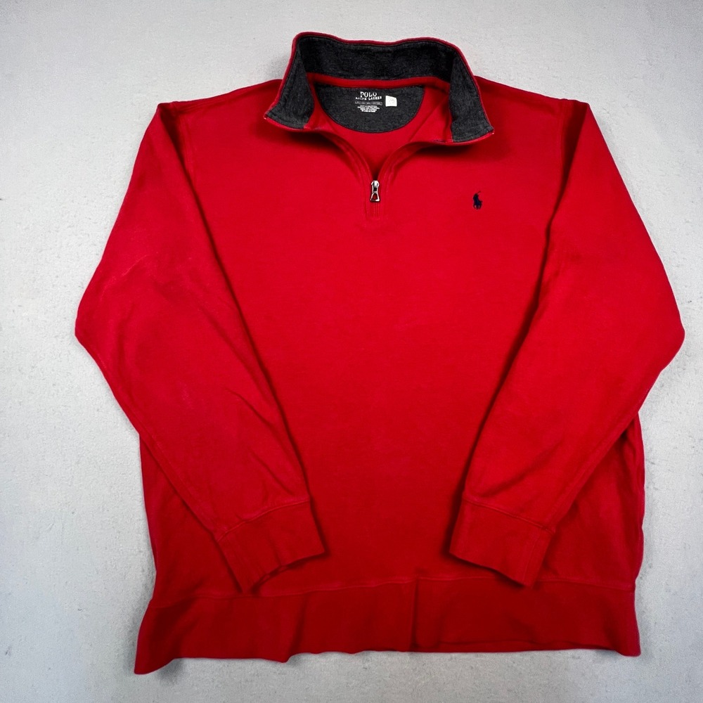 Polo Ralph Lauren Quarter Zip Pullover Mens XLT Red Cotton Blend Preppy Classic